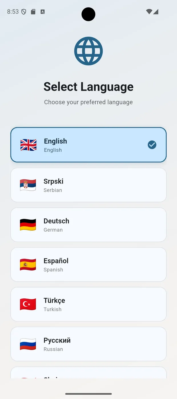 Izbor jezika u aplikaciji za članove